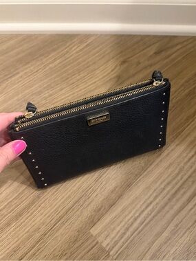 kate spade Black Pebbled Leather Double-Zip Wristlet with Gold Studs